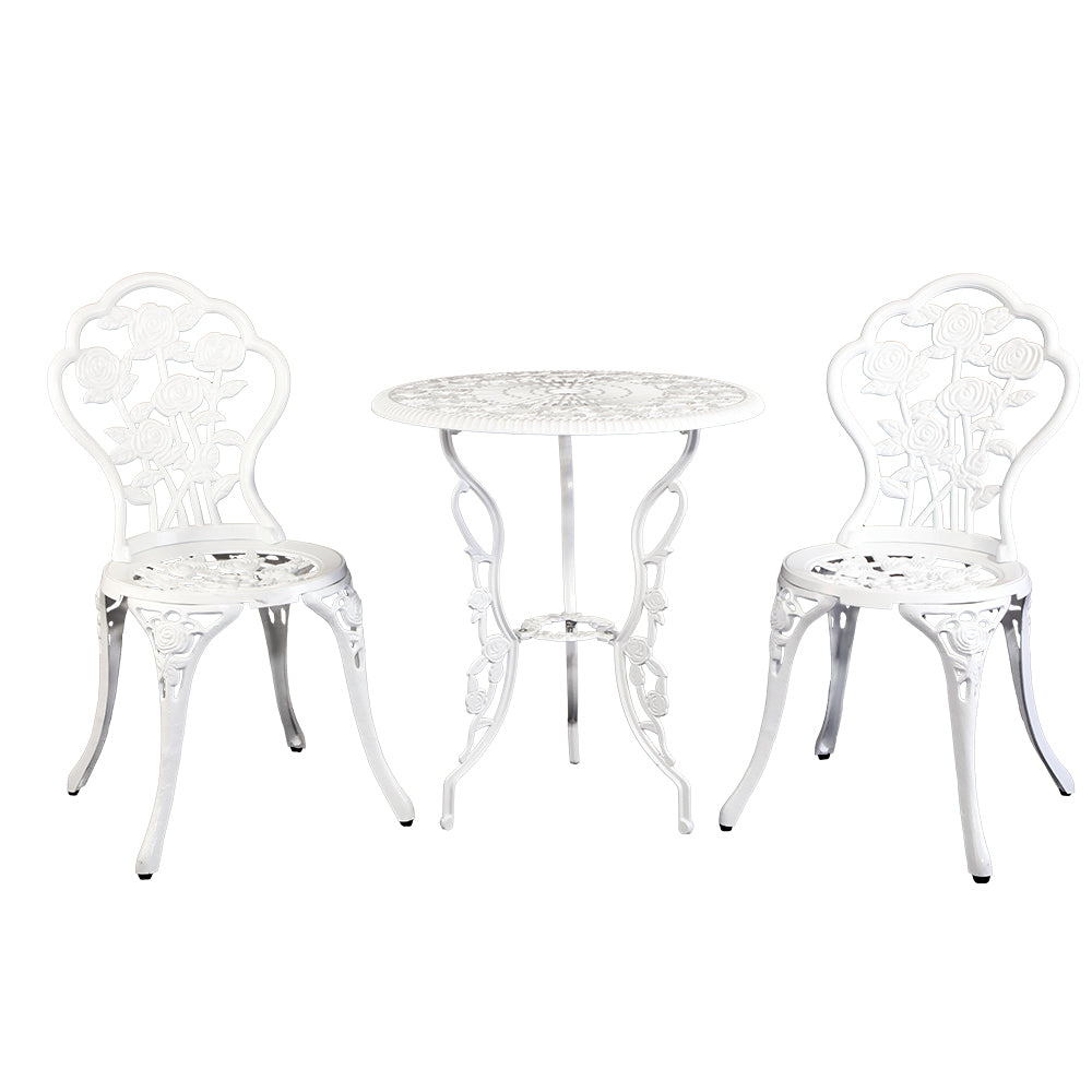 Gardeon Outdoor Furniture Chairs Table 3pc Aluminium Bistro White freeshipping - Awezingly