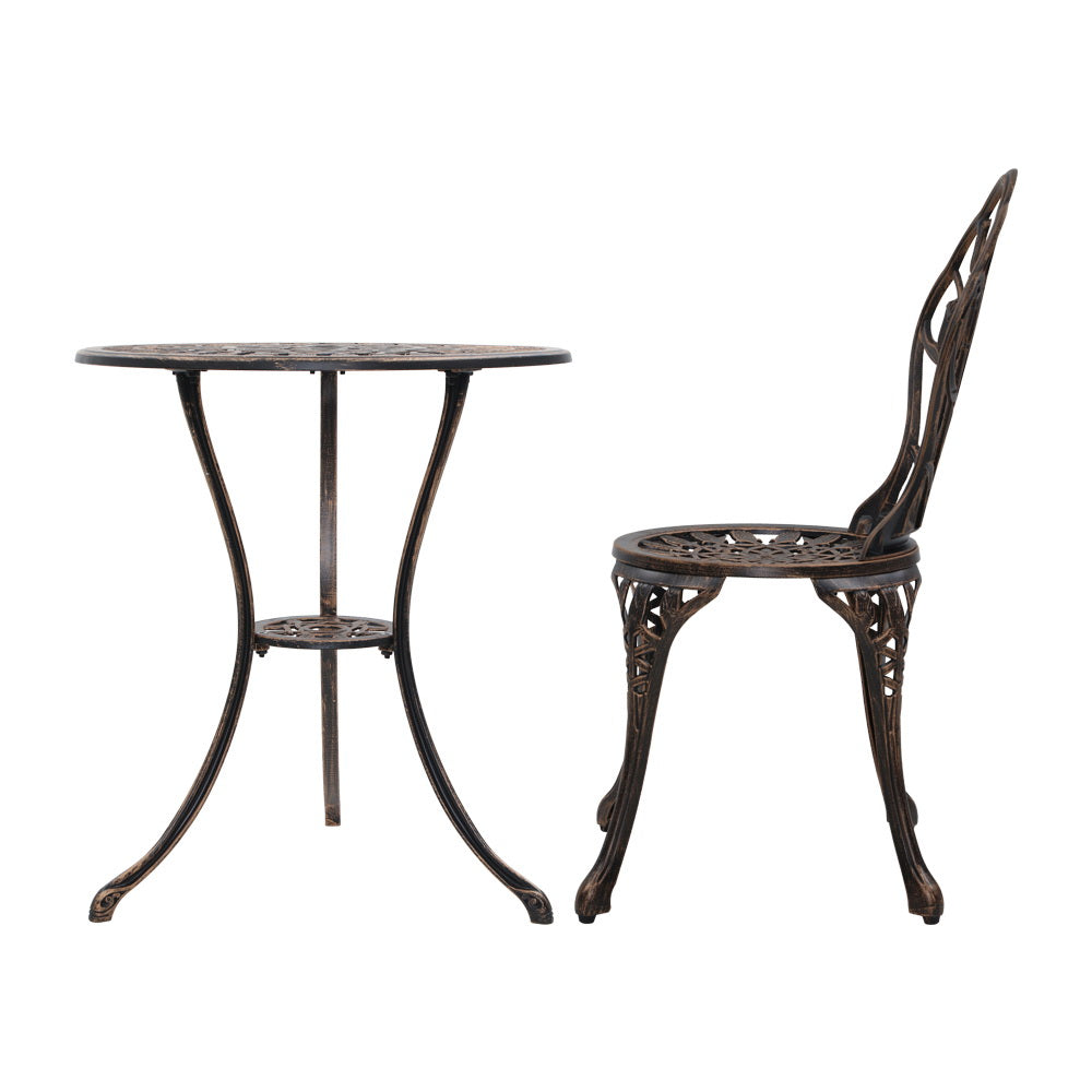 Gardeon 3PC Outdoor Setting Cast Aluminium Bistro Table Chair Patio Bronze freeshipping - Awezingly