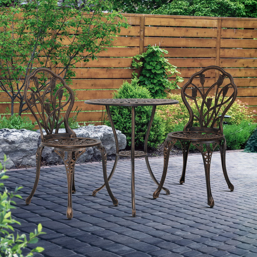 Gardeon 3PC Outdoor Setting Cast Aluminium Bistro Table Chair Patio Bronze freeshipping - Awezingly