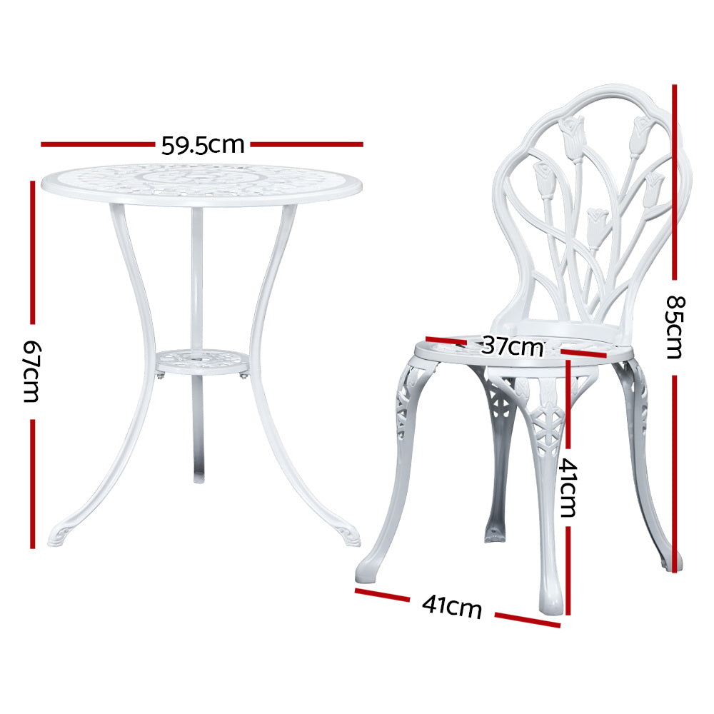 Gardeon 3PC Outdoor Setting Cast Aluminium Bistro Table Chair Patio White freeshipping - Awezingly