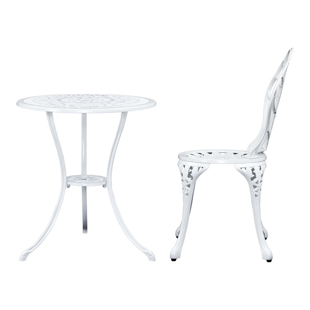 Gardeon 3PC Outdoor Setting Cast Aluminium Bistro Table Chair Patio White freeshipping - Awezingly