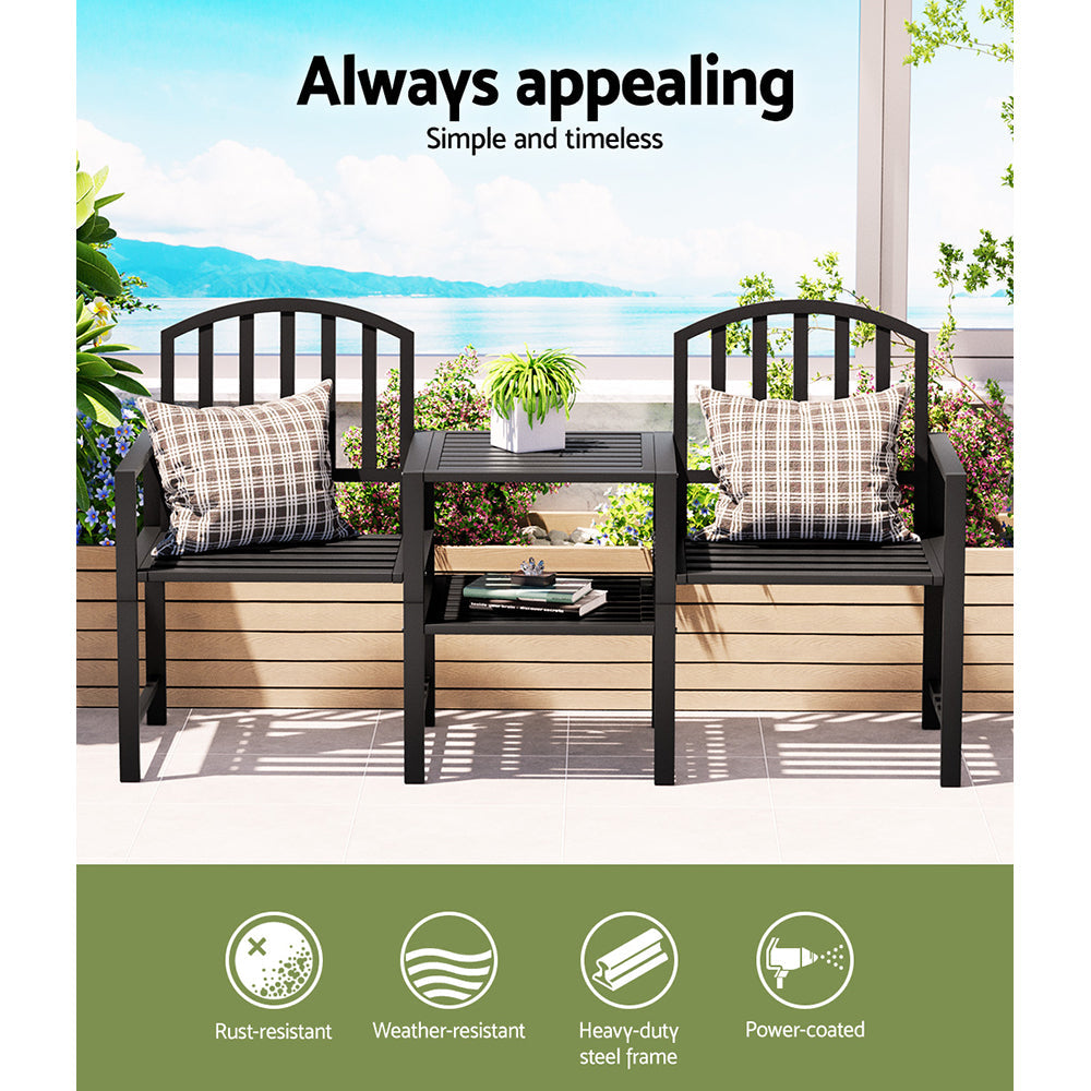 Gardeon Outdoor Garden Bench Steel Table and chair Patio Furniture Loveseat Park Gardeon