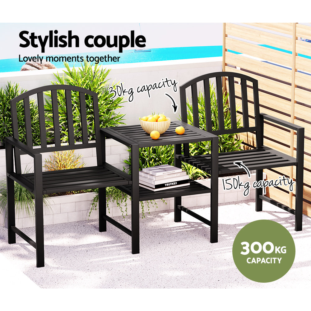 Gardeon Outdoor Garden Bench Steel Table and chair Patio Furniture Loveseat Park Gardeon