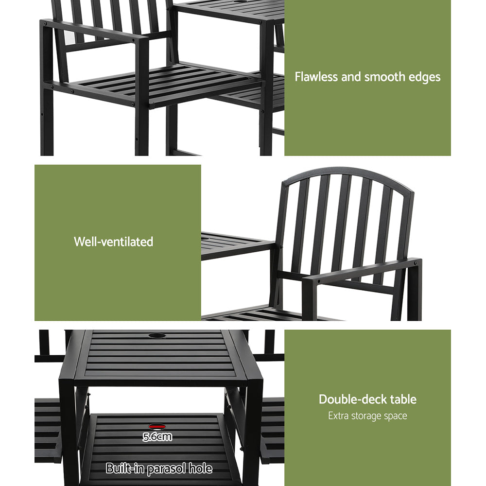 Gardeon Outdoor Garden Bench Steel Table and chair Patio Furniture Loveseat Park Gardeon