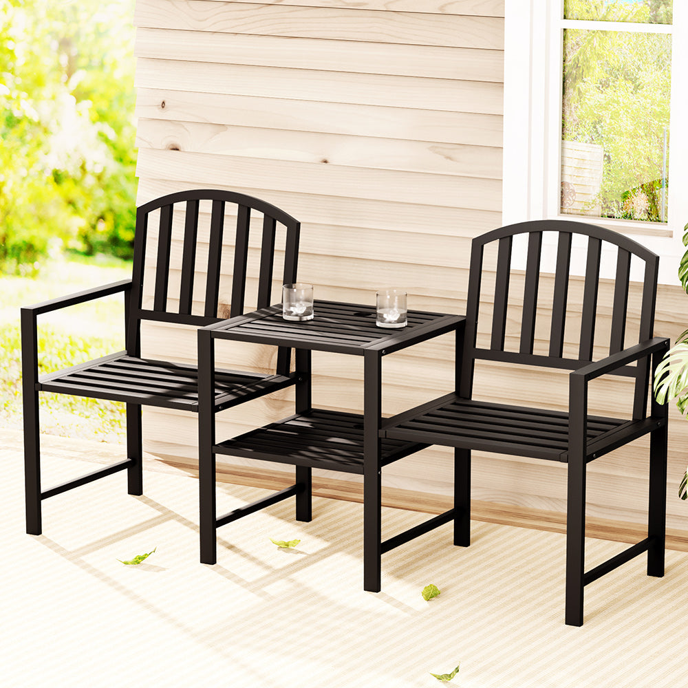 Gardeon Outdoor Garden Bench Steel Table and chair Patio Furniture Loveseat Park Gardeon