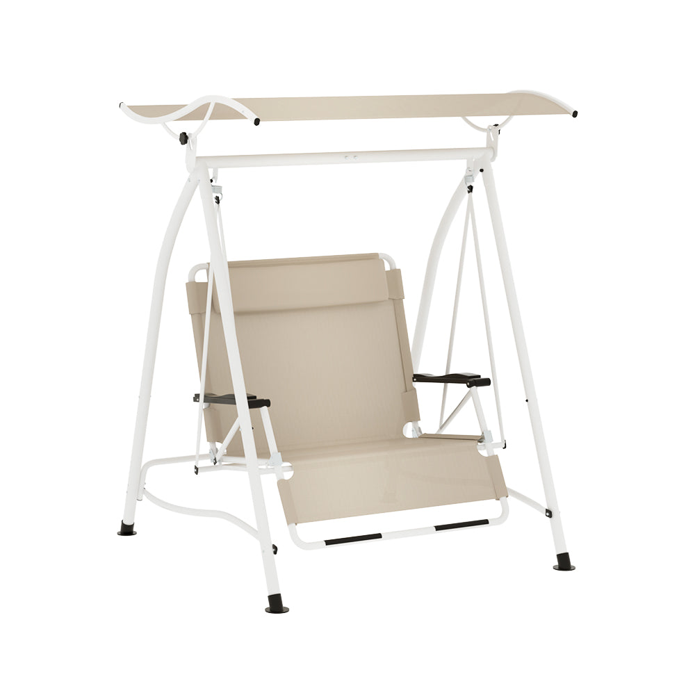 Gardeon Outdoor Swing Chair Garden Lounger 2 Seater Canopy Patio Furniture Beige Gardeon