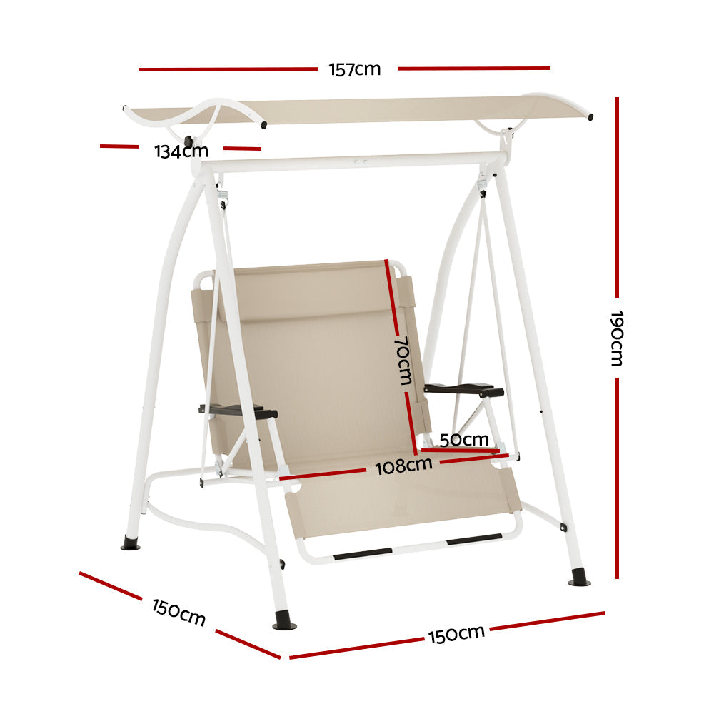 Gardeon Outdoor Swing Chair Garden Lounger 2 Seater Canopy Patio Furniture Beige Gardeon