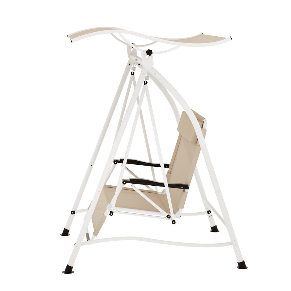 Gardeon Outdoor Swing Chair Garden Lounger 2 Seater Canopy Patio Furniture Beige Gardeon