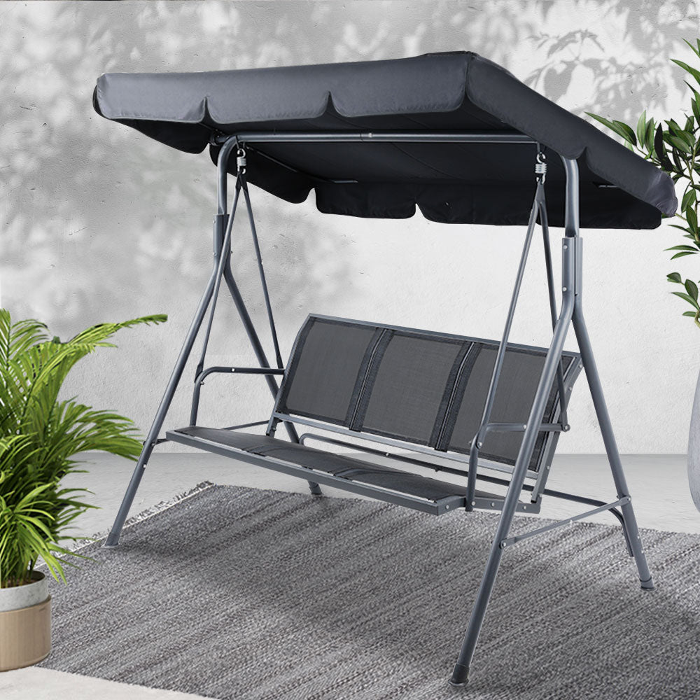 Swing Chair Outdoor Furniture Hanging Chairs Hammock 3 Seater Black freeshipping - Awezingly