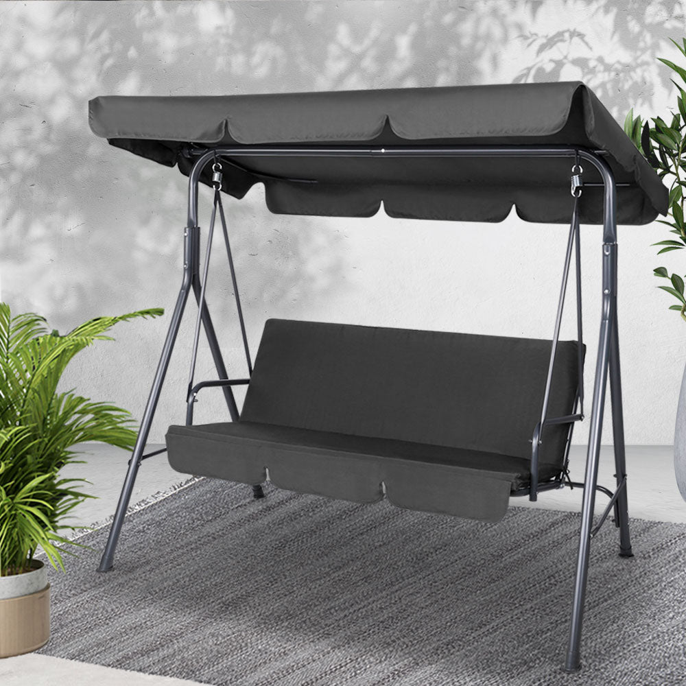 Gardeon Outdoor Furniture Swing Chair Hammock 3 Seater Bench Seat Canopy Black freeshipping - Awezingly