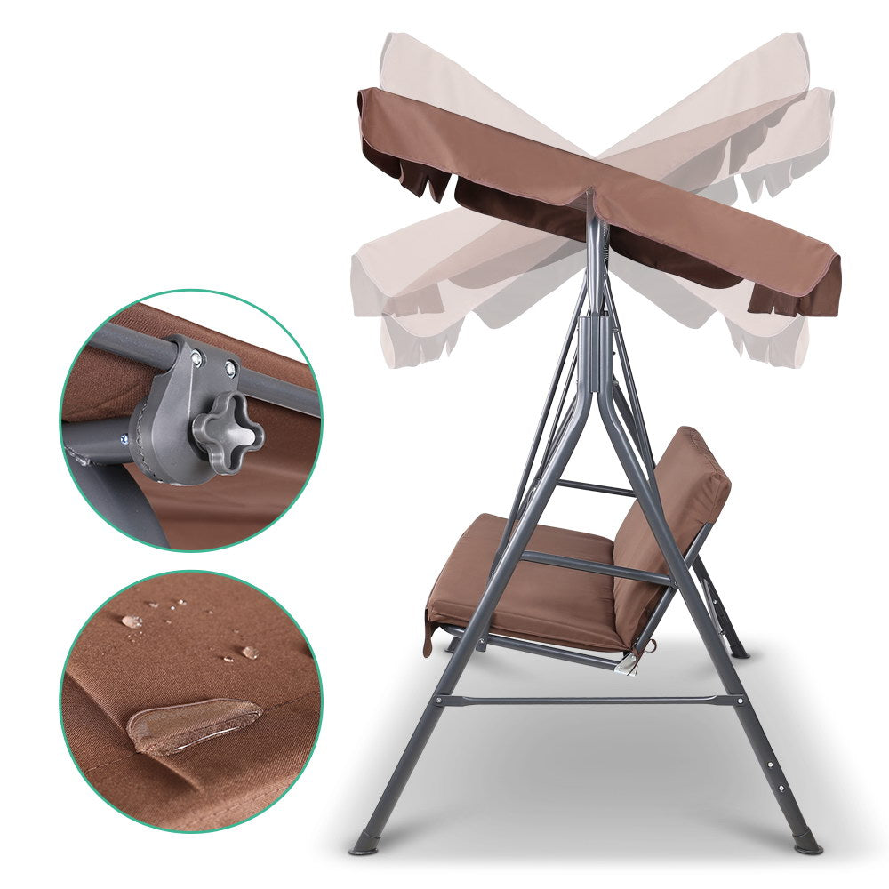 Gardeon 3 Seater Outdoor Canopy Swing Chair - Coffee freeshipping - Awezingly