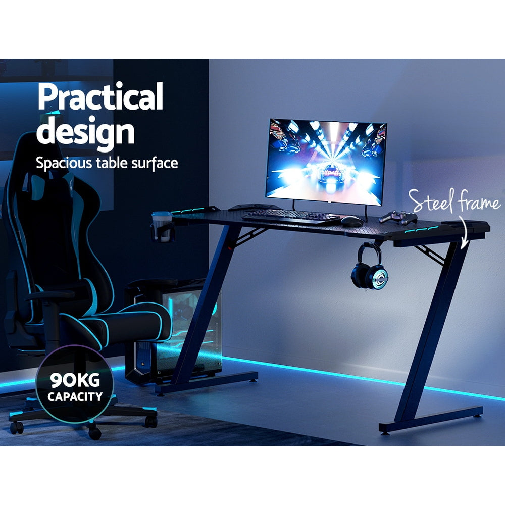 Artiss Gaming Desk Computer Desks Table Study Home Ofiice RGB LED Light 140CM Artiss