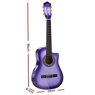Alpha 34 Inch Guitar Classical Acoustic Cutaway Wooden Children 1/2 Size Purple