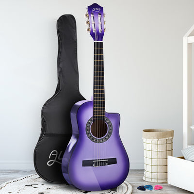 Alpha 34 Inch Guitar Classical Acoustic Cutaway Wooden Children 1/2 Size Purple