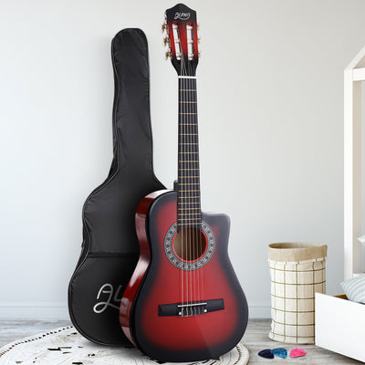 Alpha 34 Inch Guitar Classical Acoustic Cutaway Wooden Children 1/2 Size Red