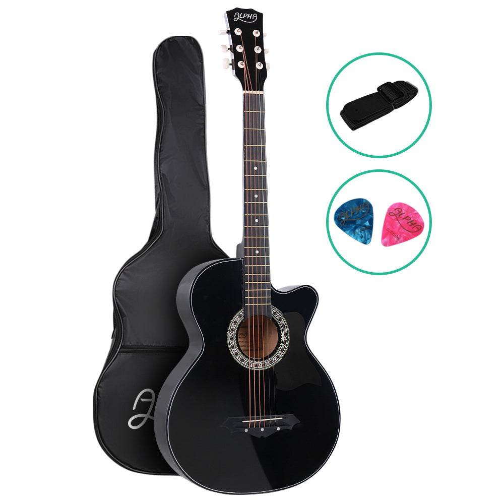 ALPHA 38 Inch Wooden Acoustic Guitar Black freeshipping - Awezingly