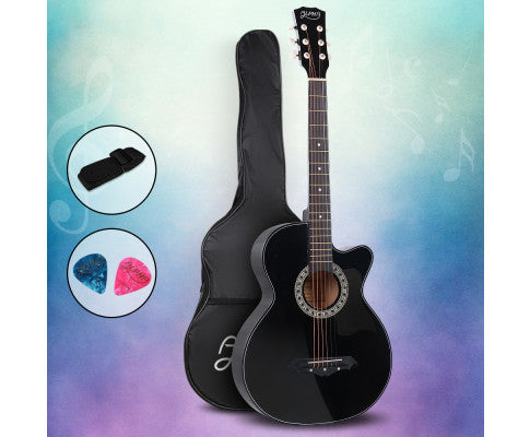 ALPHA 38 Inch Wooden Acoustic Guitar Black Alpha