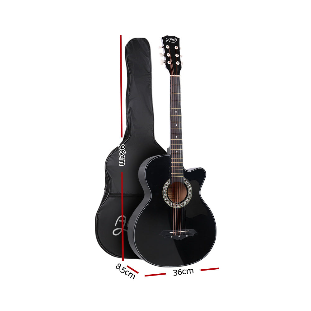 ALPHA 38 Inch Wooden Acoustic Guitar with Accessories set Black freeshipping - Awezingly