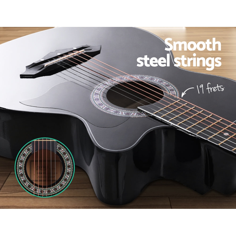 ALPHA 38 Inch Wooden Acoustic Guitar with Accessories set Black freeshipping - Awezingly