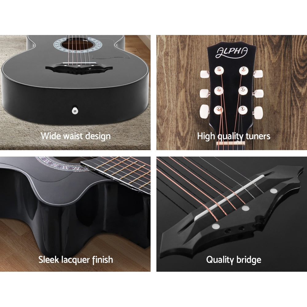 ALPHA 38 Inch Wooden Acoustic Guitar with Accessories set Black freeshipping - Awezingly