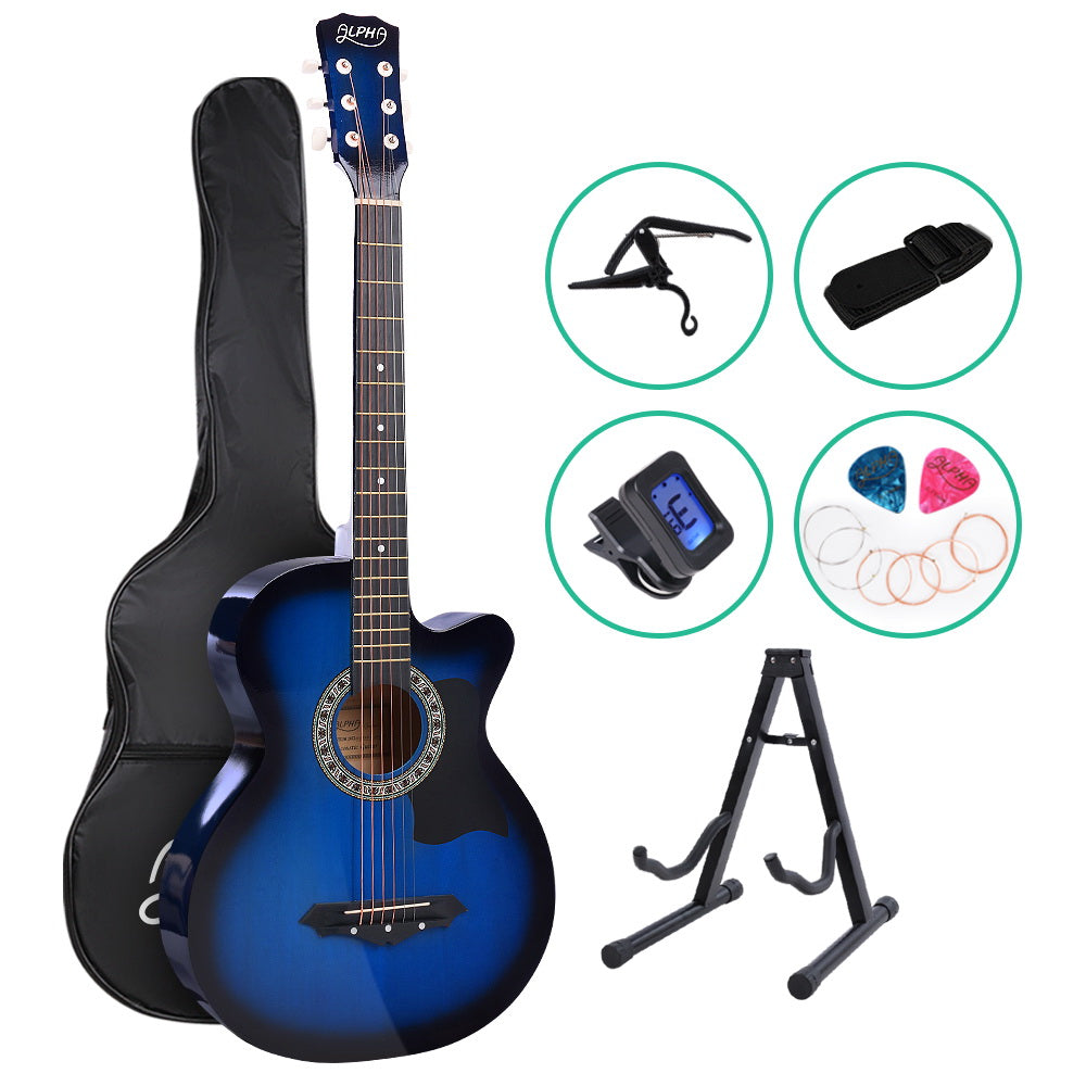 ALPHA 38 Inch Wooden Acoustic Guitar with Accessories set Blue freeshipping - Awezingly