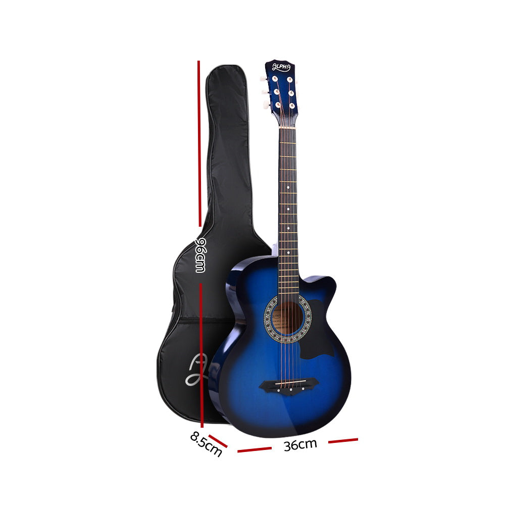 ALPHA 38 Inch Wooden Acoustic Guitar with Accessories set Blue freeshipping - Awezingly