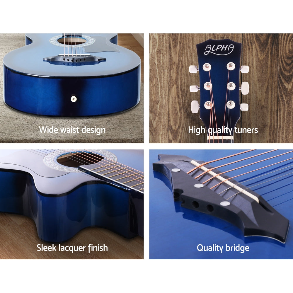 ALPHA 38 Inch Wooden Acoustic Guitar with Accessories set Blue freeshipping - Awezingly