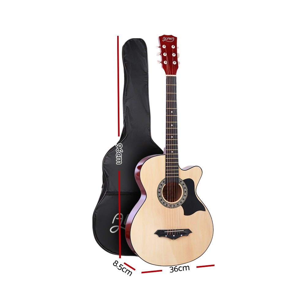 ALPHA 38 Inch Wooden Acoustic Guitar with Accessories set - Natural Wood freeshipping - Awezingly