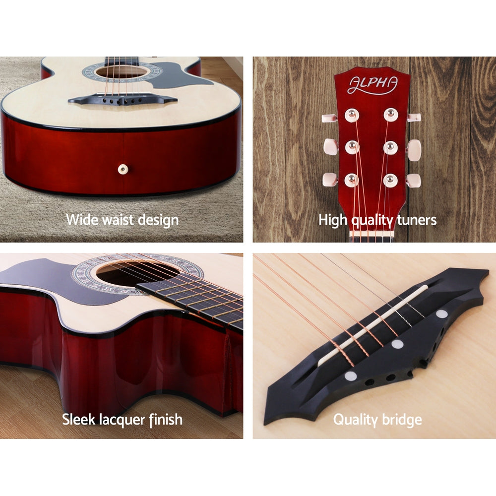 ALPHA 38 Inch Wooden Acoustic Guitar with Accessories set - Natural Wood freeshipping - Awezingly
