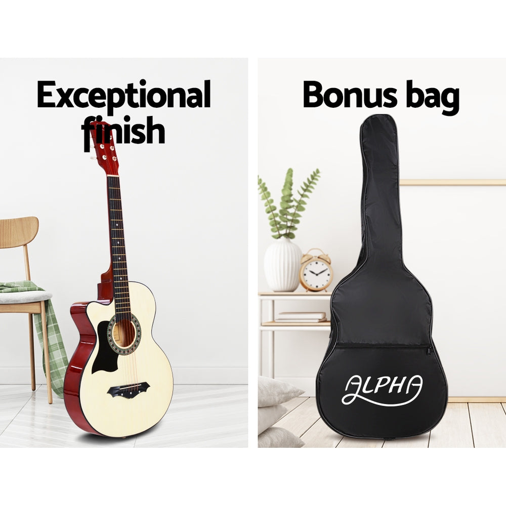 ALPHA 38 Inch Wooden Acoustic Guitar Left handed - Natural Wood freeshipping - Awezingly