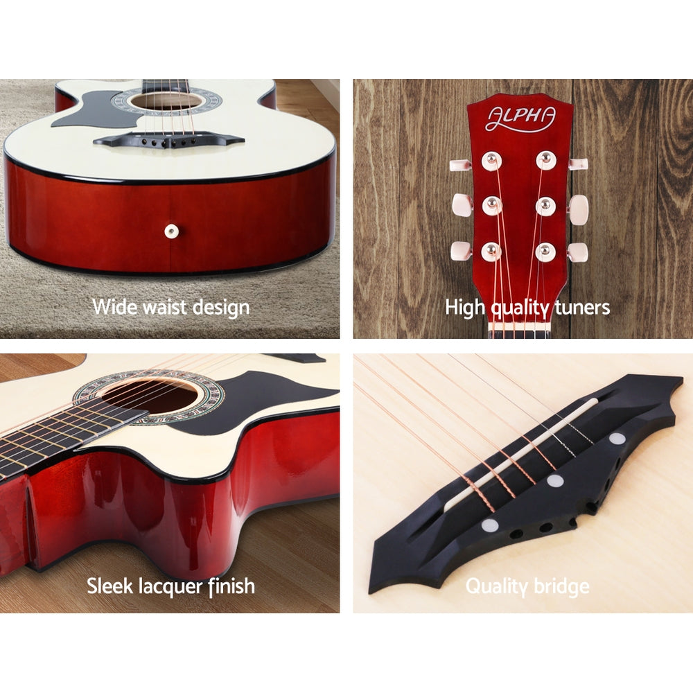 ALPHA 38 Inch Wooden Acoustic Guitar Left handed - Natural Wood freeshipping - Awezingly
