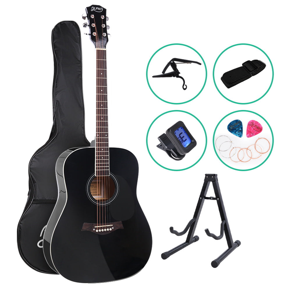 ALPHA 41 Inch Wooden Acoustic Guitar with Accessories set Black freeshipping - Awezingly