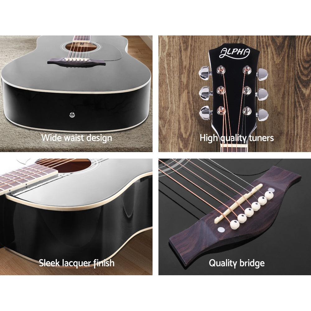 ALPHA 41 Inch Wooden Acoustic Guitar with Accessories set Black freeshipping - Awezingly