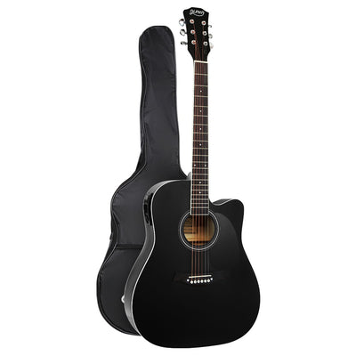 Alpha 41 Inch Electric Acoustic Guitar Full Size EQ Bass Black