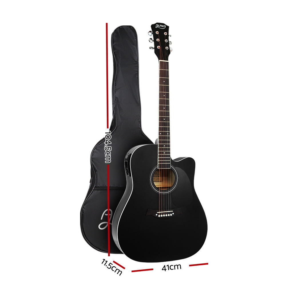Alpha 41 Inch Electric Acoustic Guitar Wooden Classical Full Size EQ Capo Black