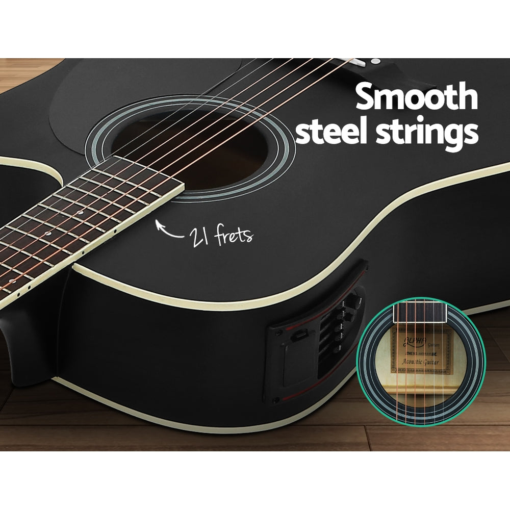 Alpha 41 Inch Electric Acoustic Guitar Wooden Classical Full Size EQ Capo Black
