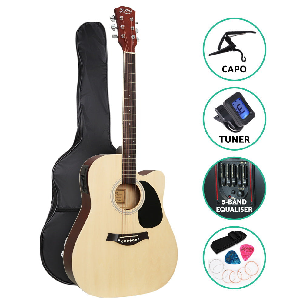 Alpha 41 Inch Electric Acoustic Guitar Wooden Classical with Pickup Capo Tuner Bass Natural freeshipping - Awezingly