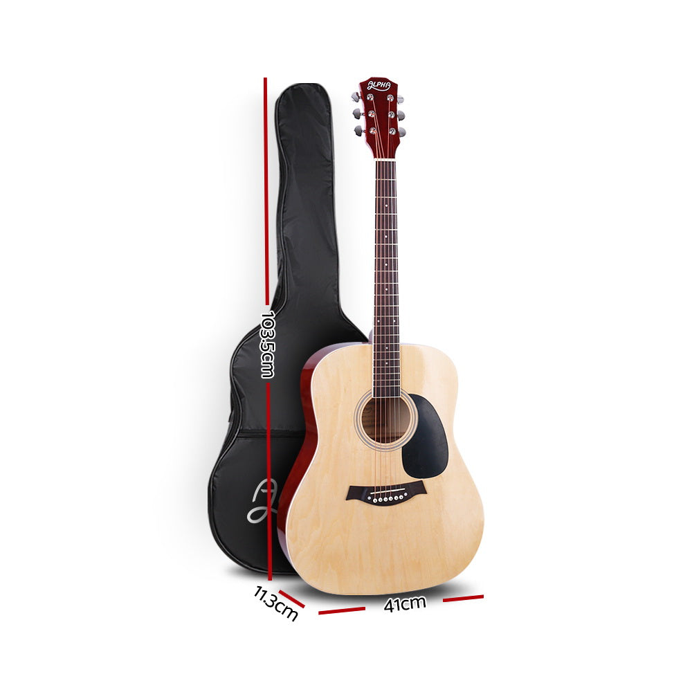 ALPHA 41 Inch Wooden Acoustic Guitar with Accessories set Natural Wood freeshipping - Awezingly