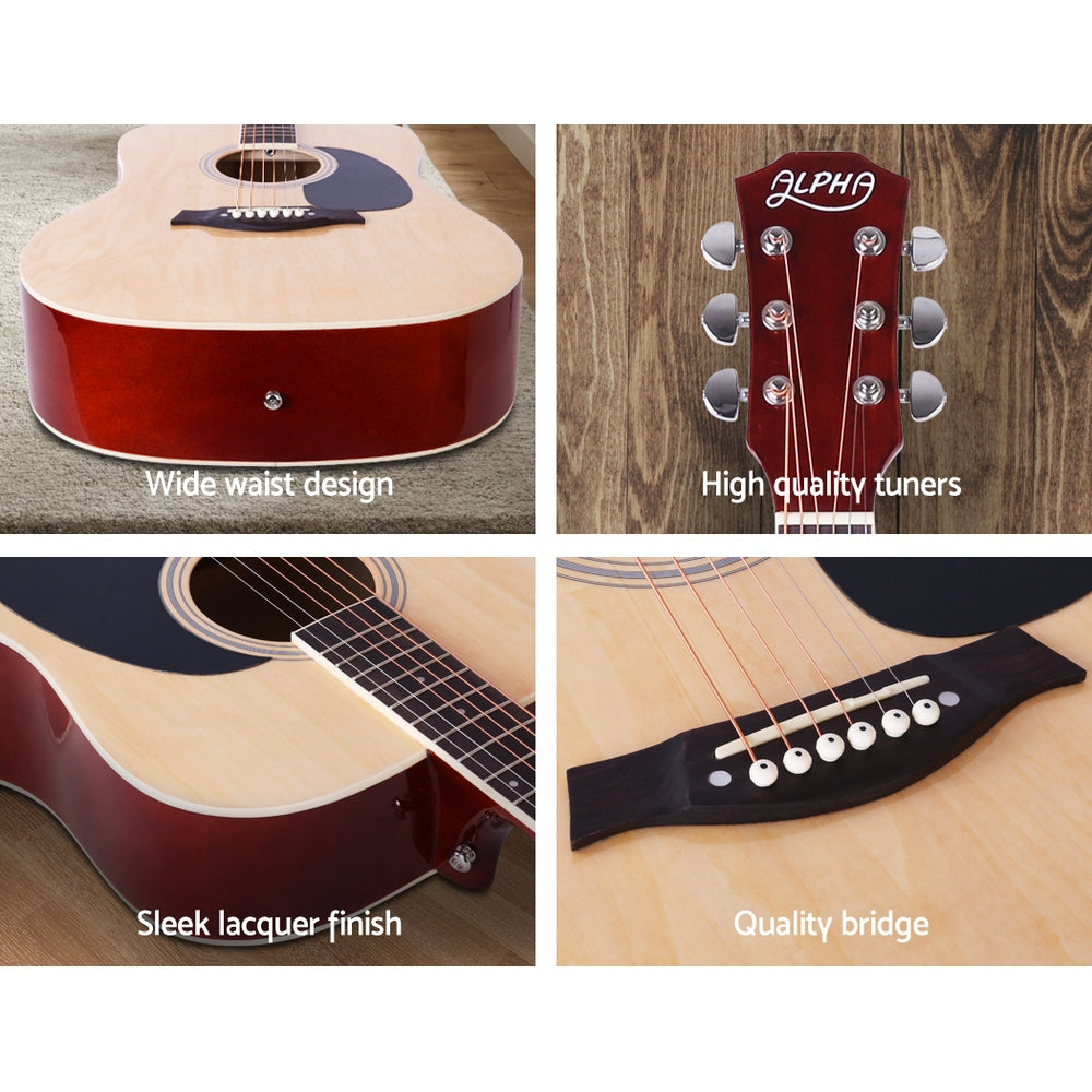 ALPHA 41 Inch Wooden Acoustic Guitar with Accessories set Natural Wood freeshipping - Awezingly