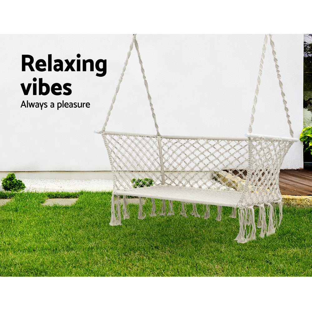 Gardeon Camping Hammock Chair Patio 2 Person Swing Hammocks Double Portable Cream freeshipping - Awezingly