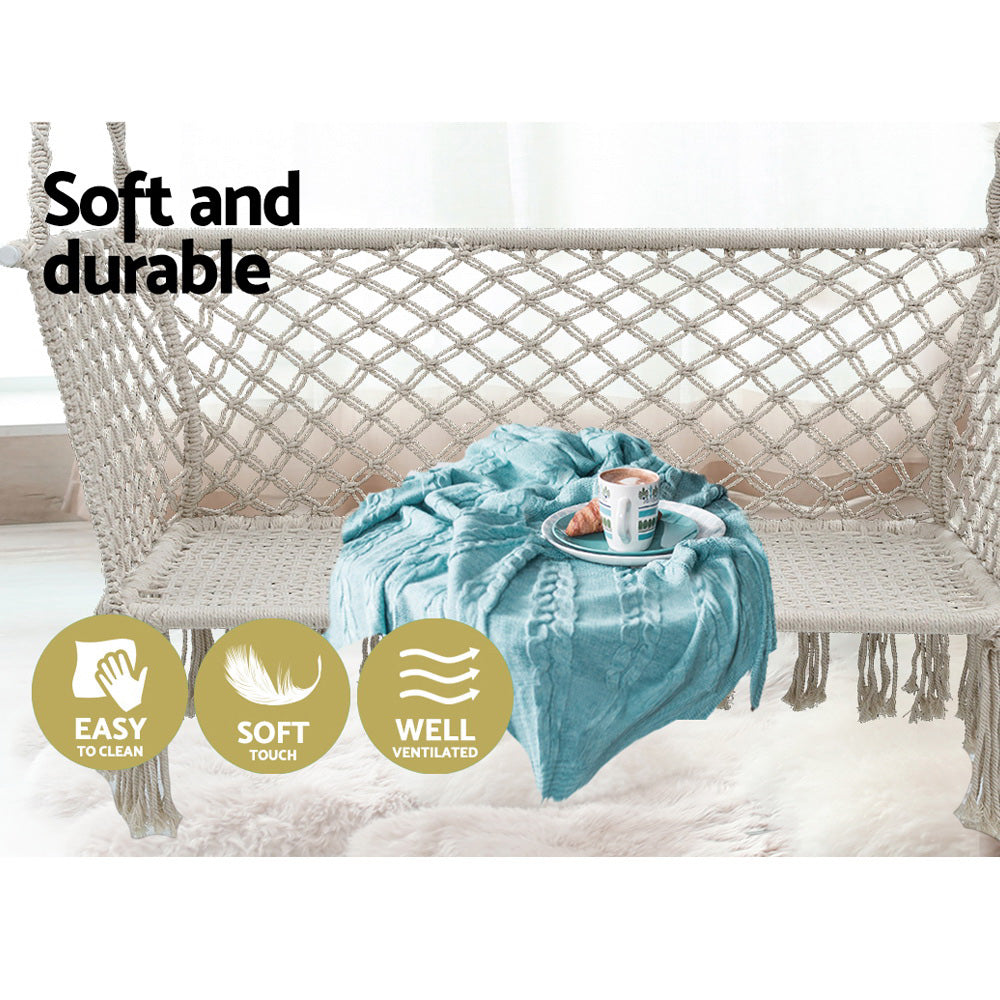 Gardeon Camping Hammock Chair Patio 2 Person Swing Hammocks Double Portable Cream freeshipping - Awezingly