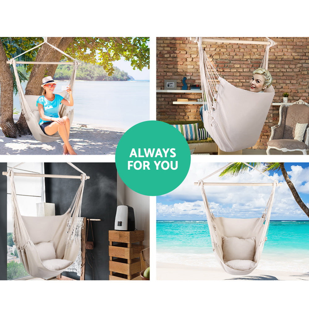 Gardeon Hammock Swing Chair - Cream freeshipping - Awezingly