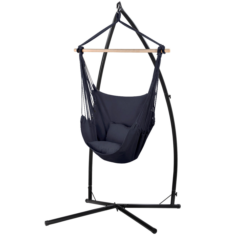 Gardeon Outdoor Hammock Chair with Steel Stand Hanging Hammock with Pillow Grey Gardeon