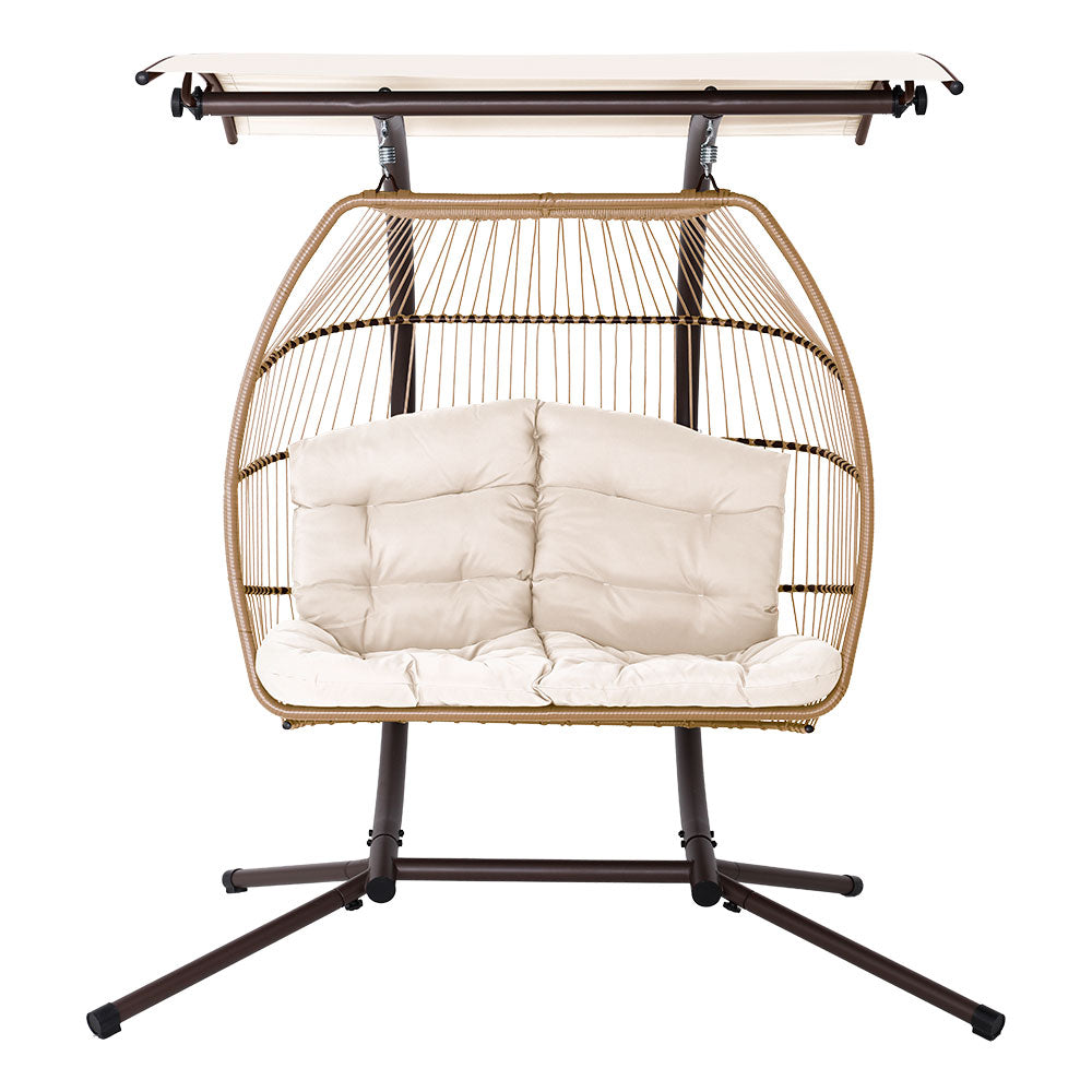Gardeon Outdoor Furniture Lounge Hanging Swing Chair Egg Hammock Stand Rattan Wicker Latte freeshipping - Awezingly
