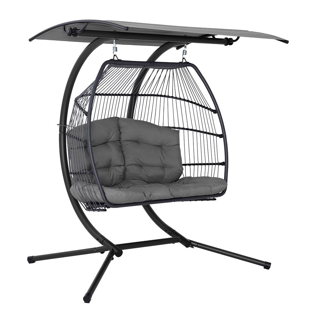 Gardeon Outdoor Furniture Lounge Hanging Swing Chair Egg Hammock Stand Rattan Wicker Grey freeshipping - Awezingly