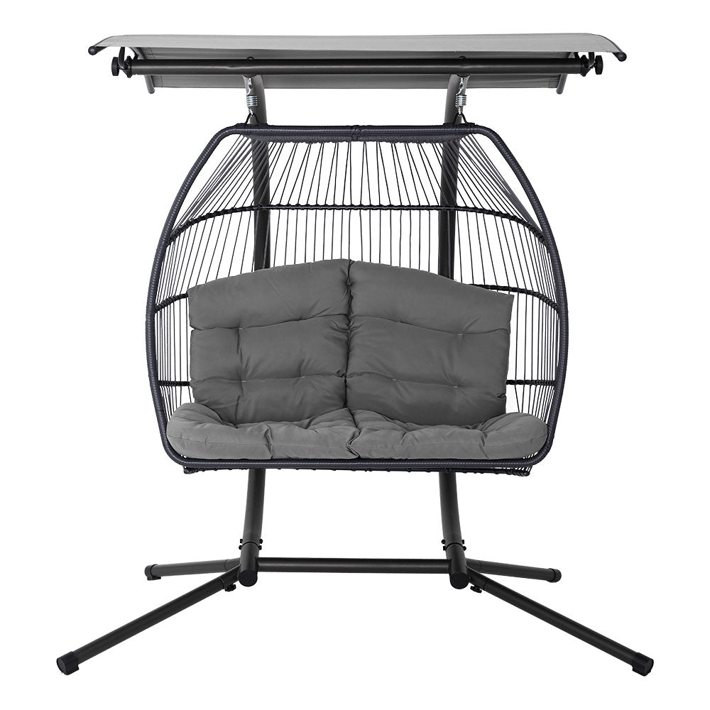Gardeon Outdoor Furniture Lounge Hanging Swing Chair Egg Hammock Stand Rattan Wicker Grey freeshipping - Awezingly