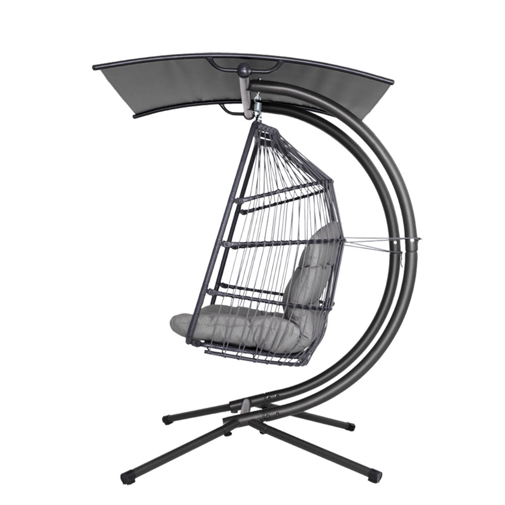 Gardeon Outdoor Furniture Lounge Hanging Swing Chair Egg Hammock Stand Rattan Wicker Grey freeshipping - Awezingly