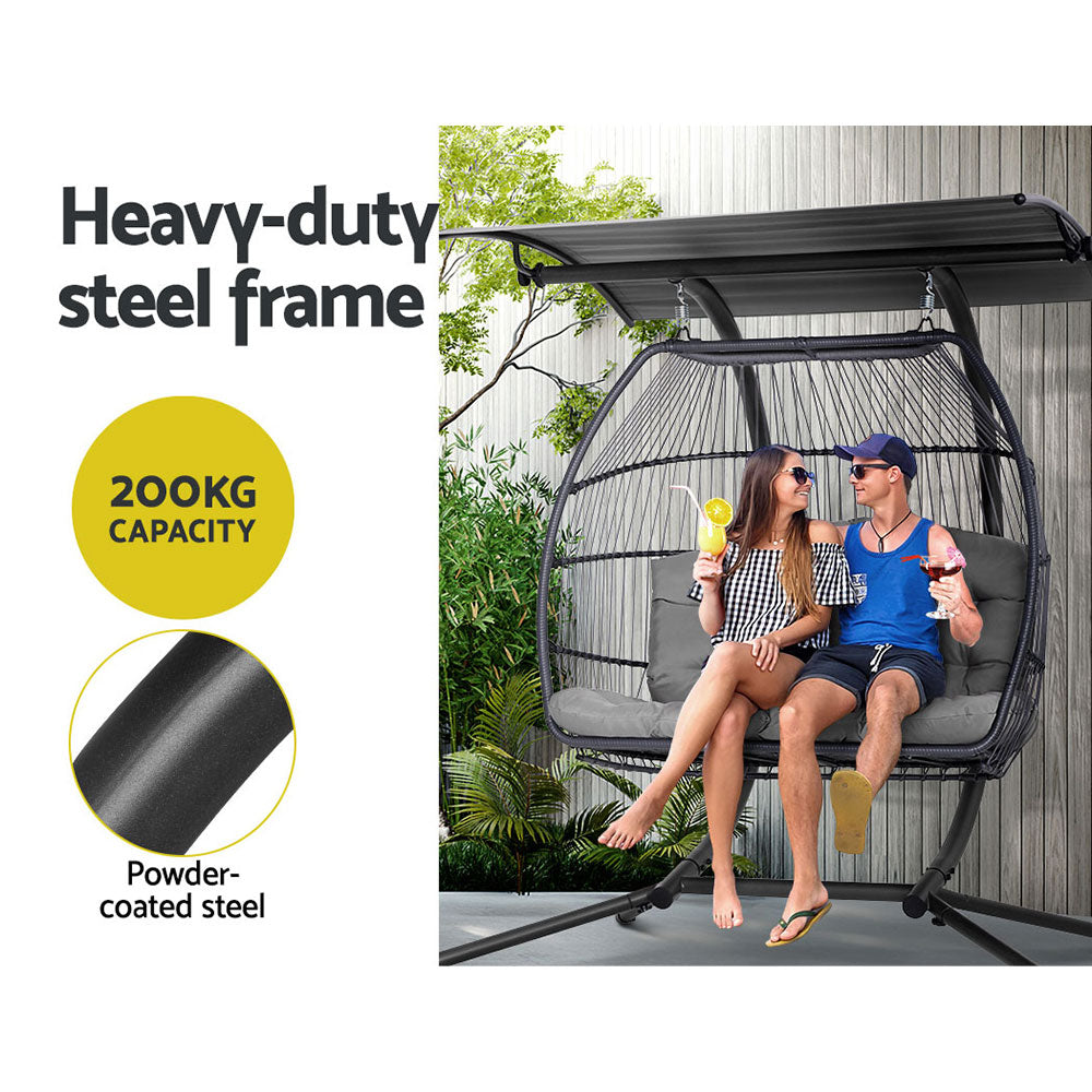 Gardeon Outdoor Furniture Lounge Hanging Swing Chair Egg Hammock Stand Rattan Wicker Grey freeshipping - Awezingly