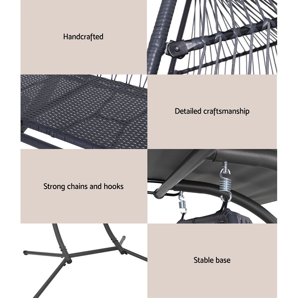 Gardeon Outdoor Furniture Lounge Hanging Swing Chair Egg Hammock Stand Rattan Wicker Grey freeshipping - Awezingly