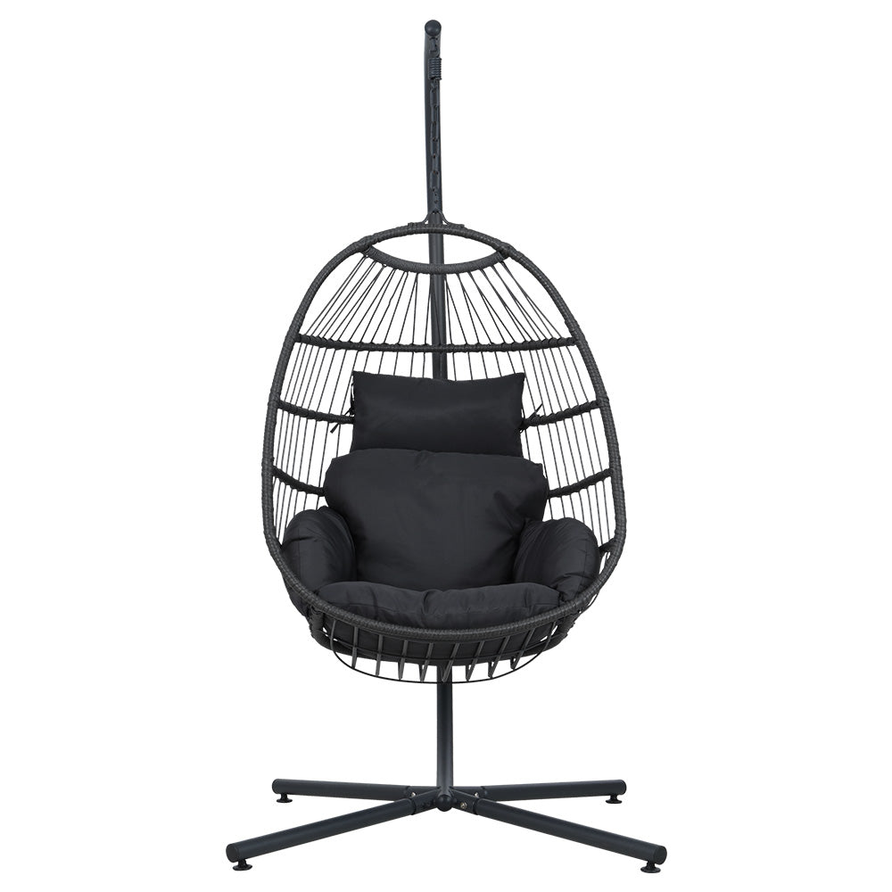 Gardeon Swing Chair Egg Hammock With Stand Outdoor Furniture Wicker Seat Black Gardeon